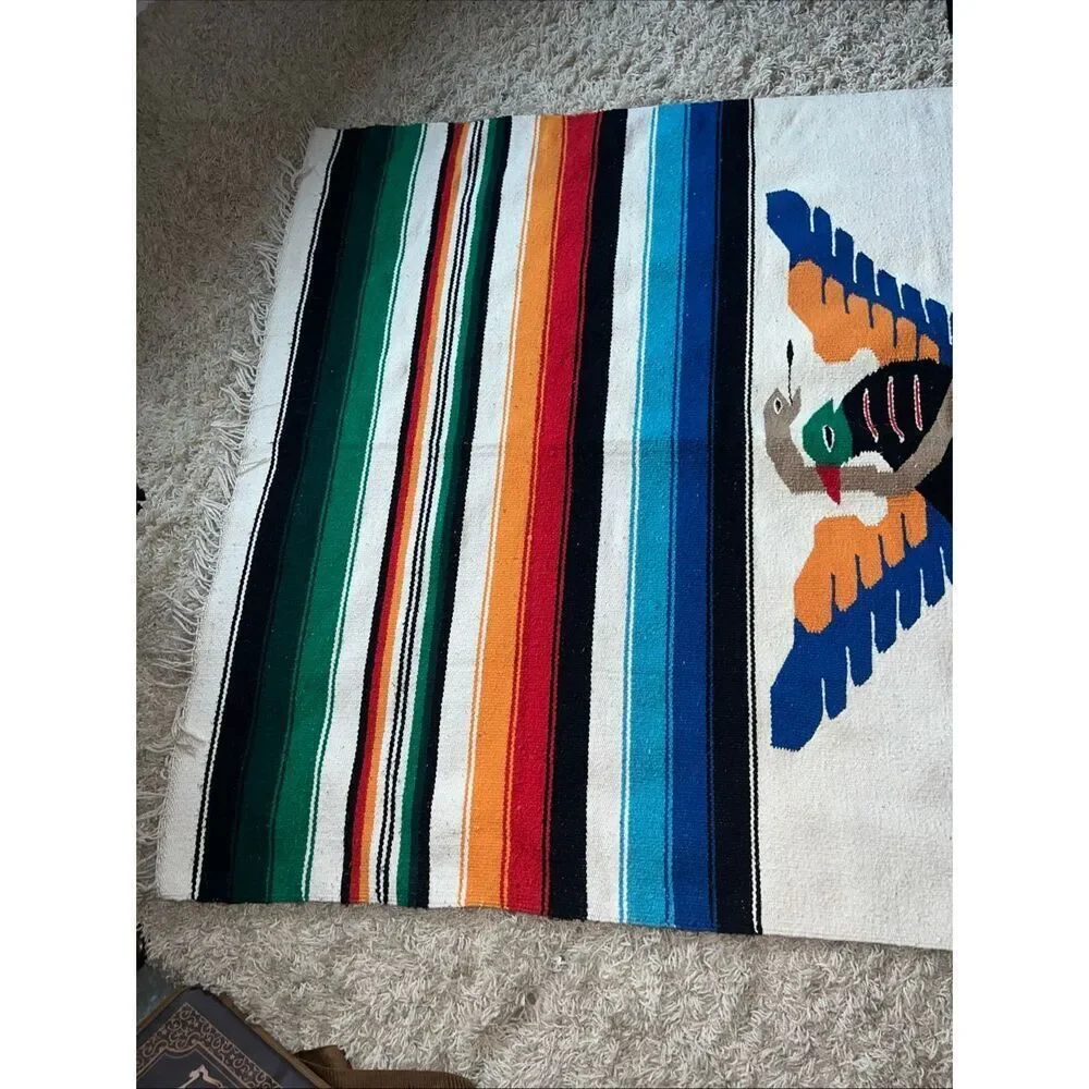 Vintage Mexican Serape Saltillo Woven Blanket Rug 80’/48’ Thunderbird with Snake